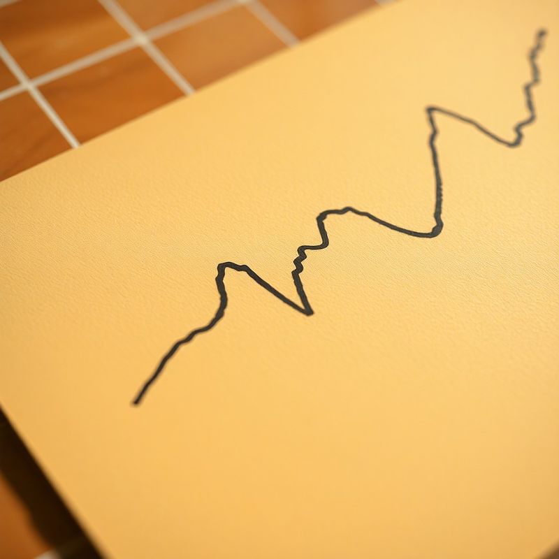 Gráfico impreso en papel ocre con líneas de tinta carbón y una fina regla dorada