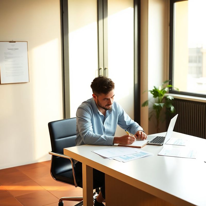 Persona escribiendo notas en un escritorio limpio junto a informes financieros impresos